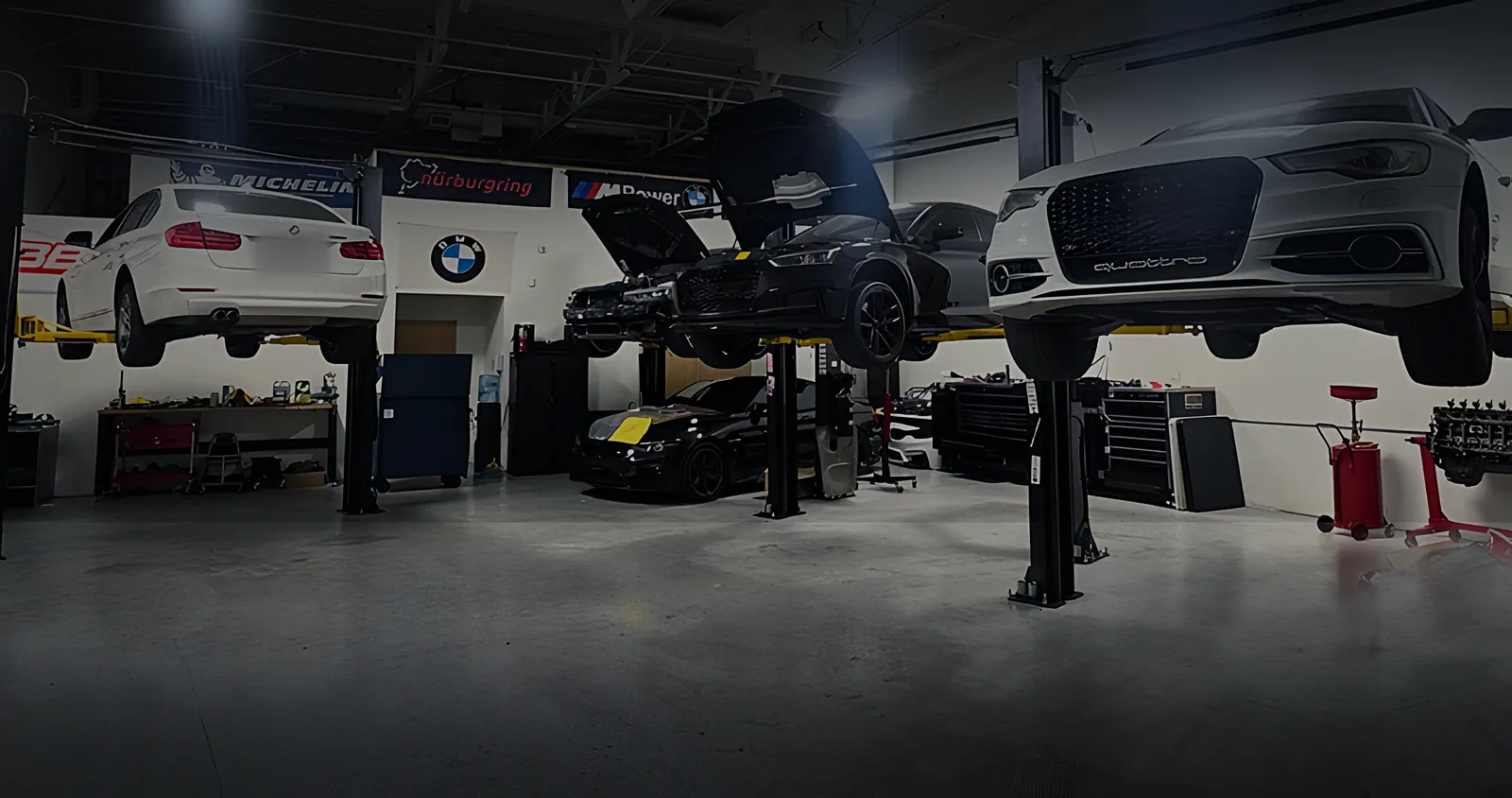 Inside the EuroWorks shop in Deer Valley: BMWs and an Audi up on the lifts